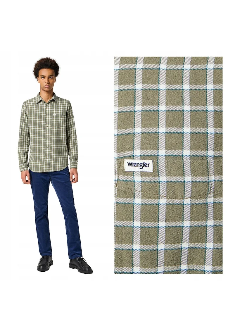 Camasa Barbati,  Shirt, Regular Fit, Design Cfwqgasic, Maneci Lungi, Cu Cu Nasturi, Bumbac, Verde, Verde