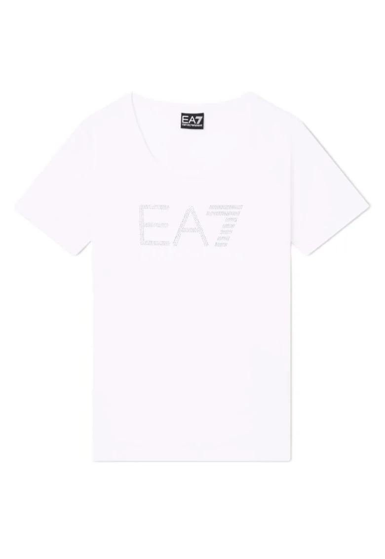 Tricou dama  TRAIN LOGO SERIES W TEE SS RN FANCY STRASS, Bumbac, Alb,