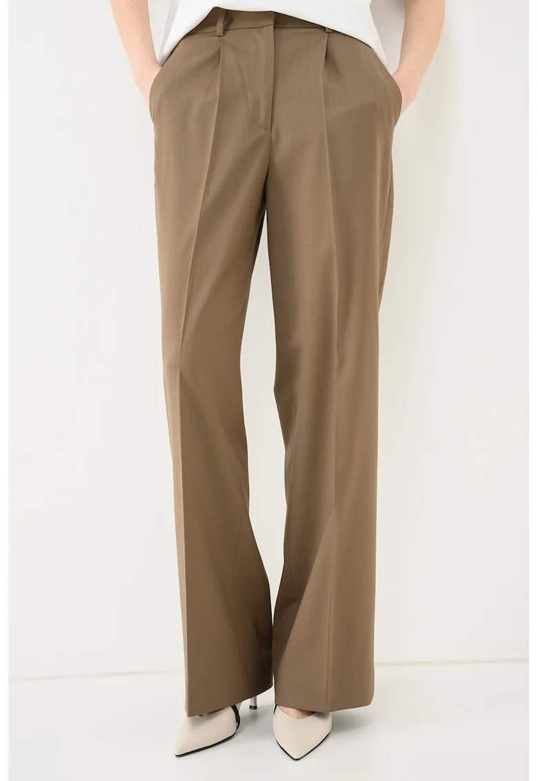 Pantaloni ampli din amestec de lana, Maro pamantiu