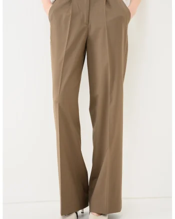 Pantaloni ampli din amestec de lana, Maro pamantiu