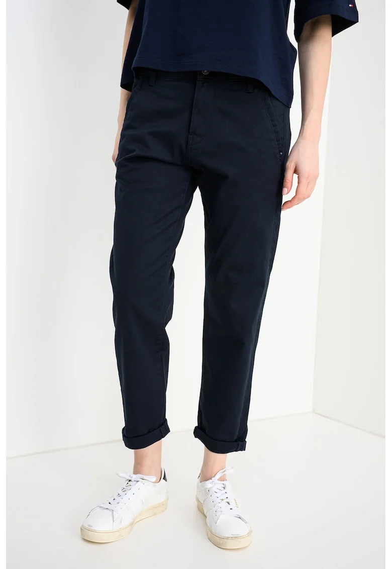 Pantaloni chino crop cu talie medie, Albastru indigo