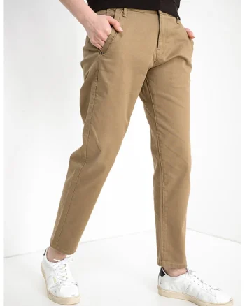 Pantaloni chino crop cu talie medie, Maro camel