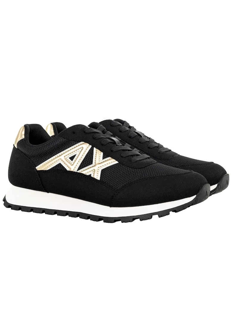 Pantofi sport din material sintetic cu garnituri de plasa si logo, Auriu/Negru