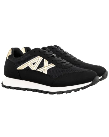 Pantofi sport din material sintetic cu garnituri de plasa si logo, Auriu/Negru