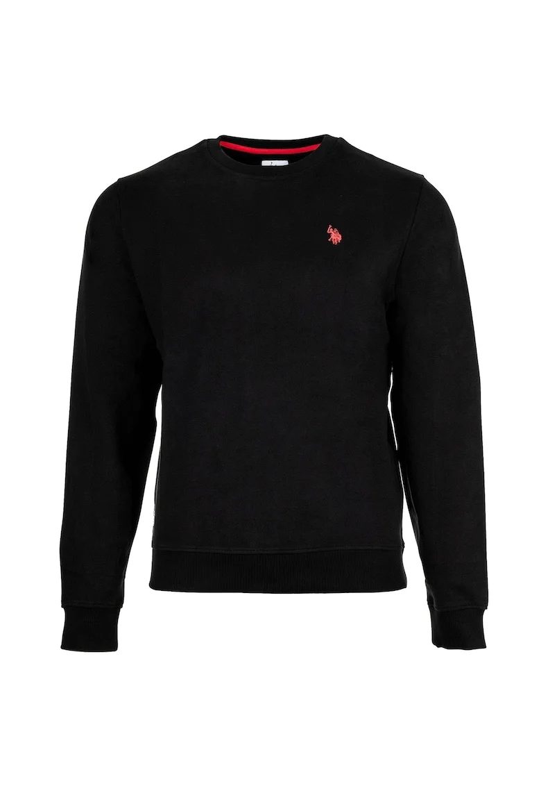 Bluza de trening din bumbac cu decolteu la baza gatului, Negru