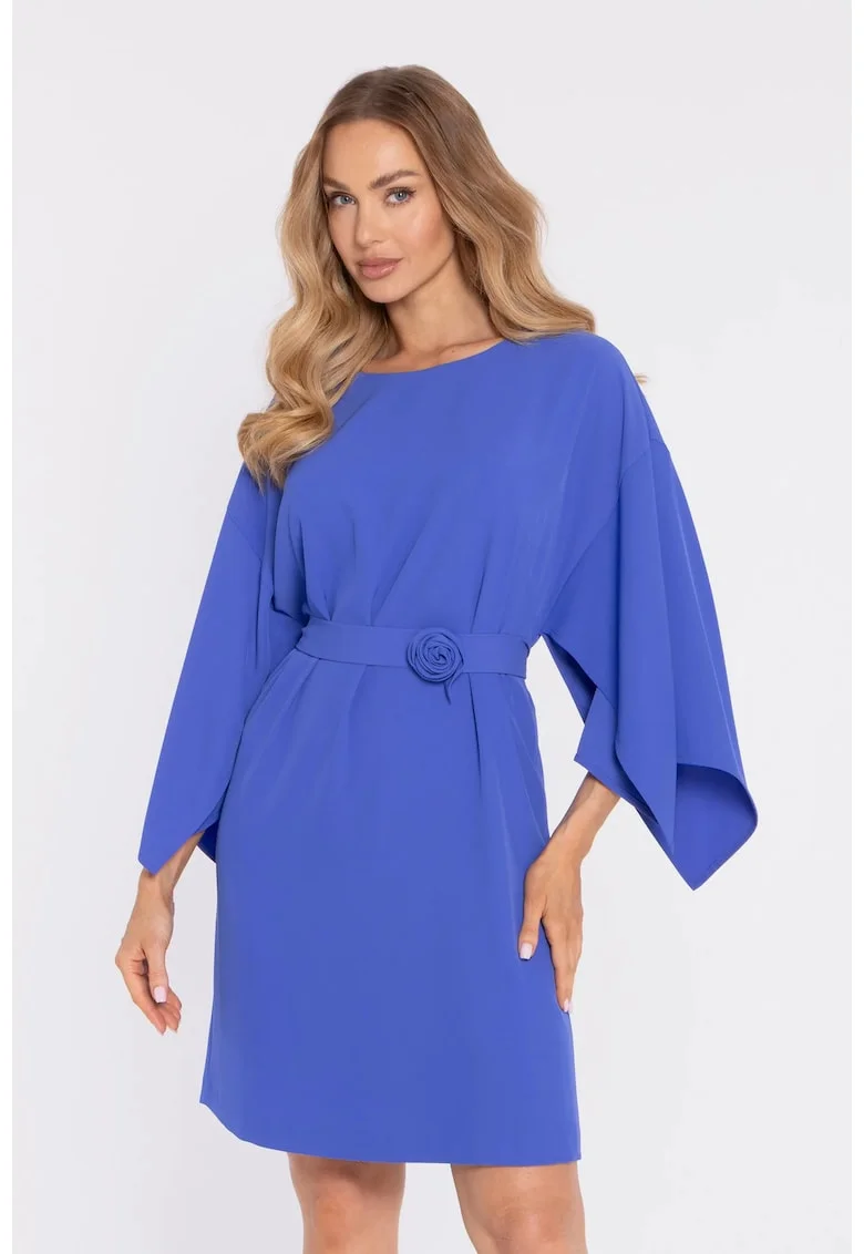Rochie cu maneci largi si curea decorativa - albastru pudra, Albastru
