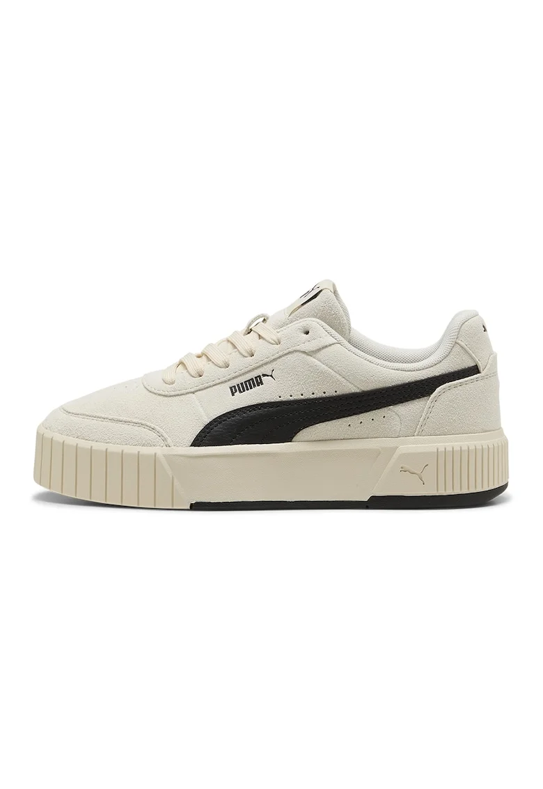 Pantofi sport flatform Carina Mia de piele intoarsa cu garnituri de piele ecologica, Negru/Bej deschis