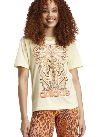 Tricou cu decolteu la baza gatului si imprimeu, Portocaliu/Galben pal