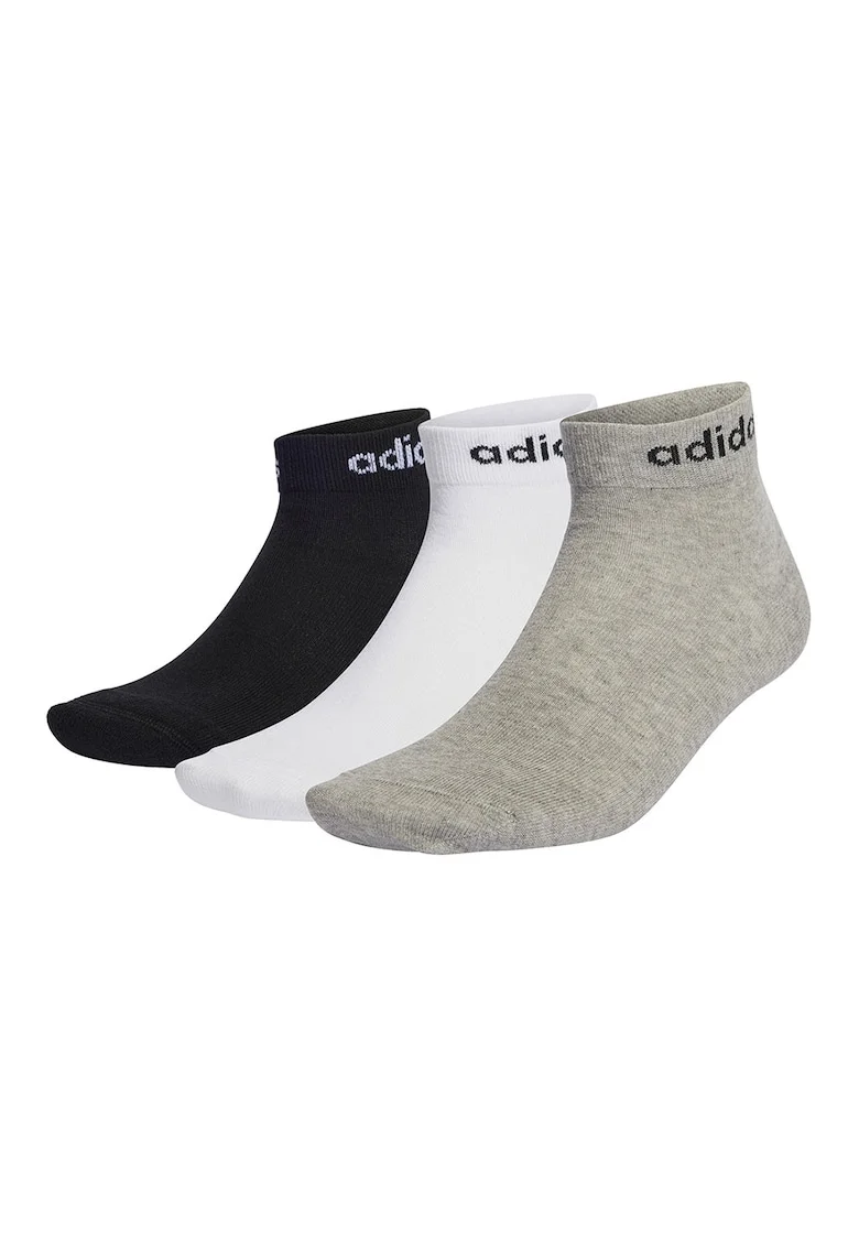 Set de sosete scurte unisex, cu logo - 3 perechi, Alb/Negru/Gri