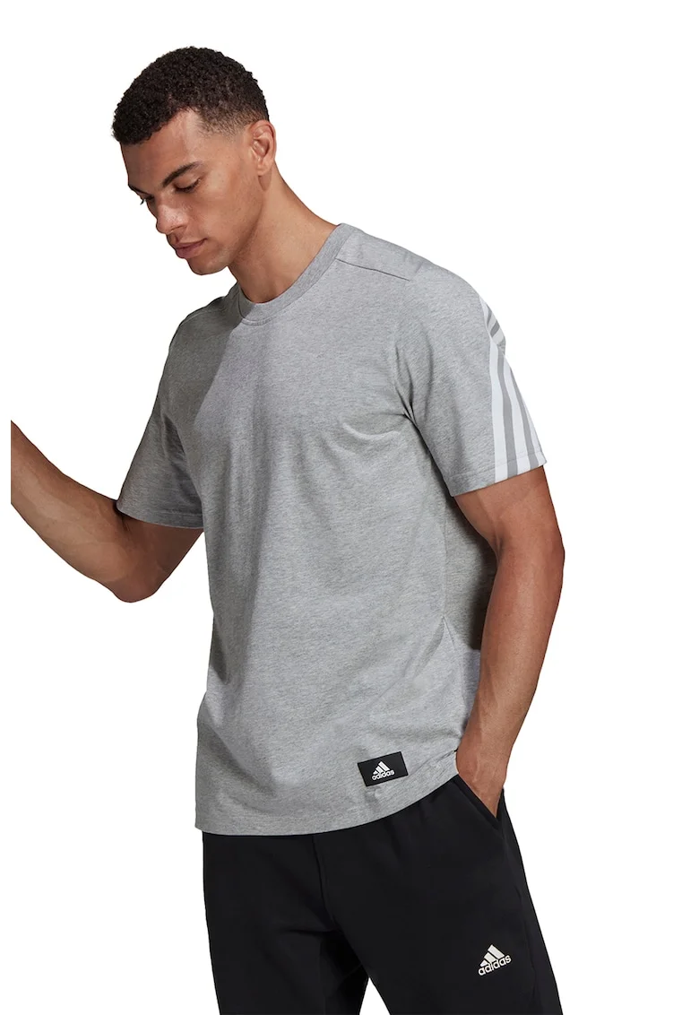 Tricou cu decolteu la baza gatului Future Icons Three Stripes, Alb/Gri cenusiu/Gri melange