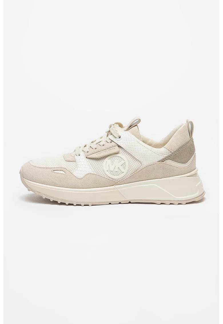 Pantofi sport din plasa cu insertii din piele intoarsa Theo, Bej/Crem