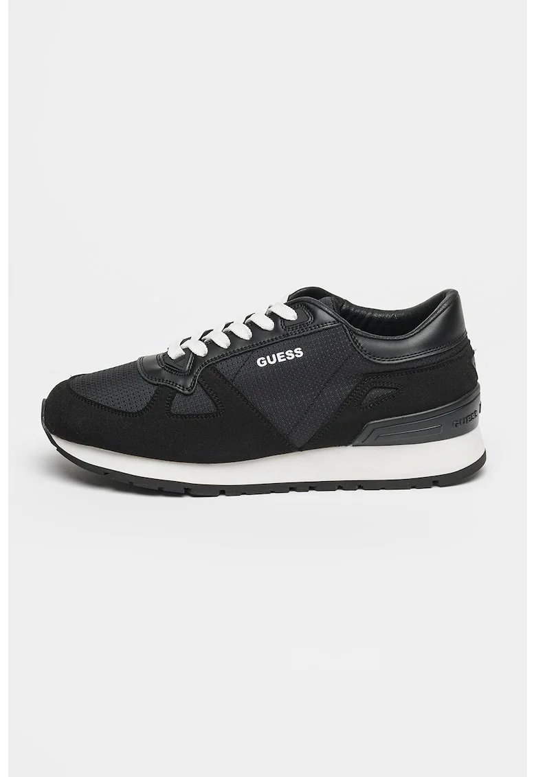 Pantofi sport cu insertii din piele ecologica, Alb/Negru