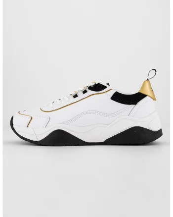 Pantofi sport din piele cu garnituri cusute si model colorblock, Alb optic
