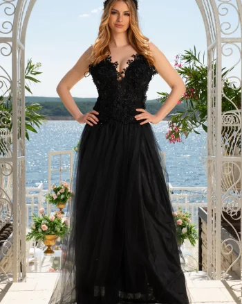 Corset negru Taina de Perla cu dantela pretioasa