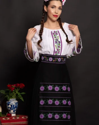 Brau dama traditional Lioara cu motive florale mov