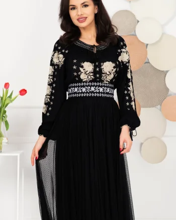 Brau traditional cu broderie florala gri
