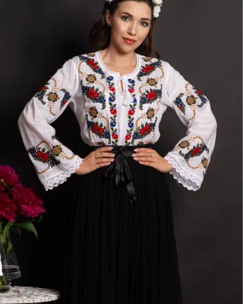 Ie dama alba din bumbac Raquel cu broderie florala