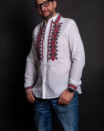 Camasa traditionala barbati din bumbac Cosmin cu simbolul rombului