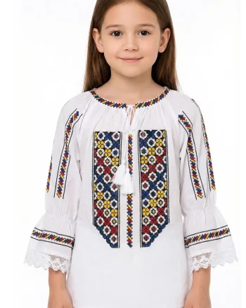 Ie traditionala de fetita Ingrid cu simbolul tricolorului