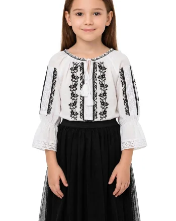 Ie fetita alba din bumbac Claudita cu broderie traditionala