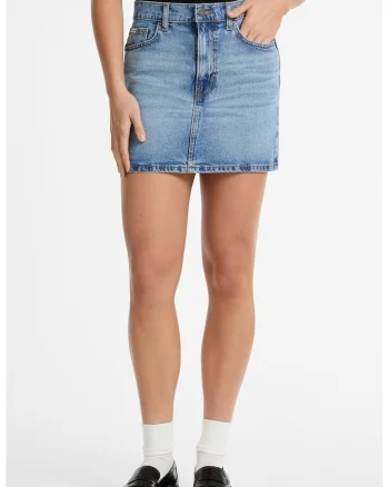 Fusta de denim cu talie inalta, Albastru deschis