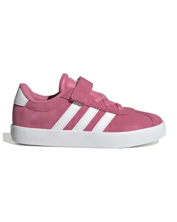 Pantofi sport VL Court 3.0 de piele intoarsa cu velcro, Alb/Roz fandango