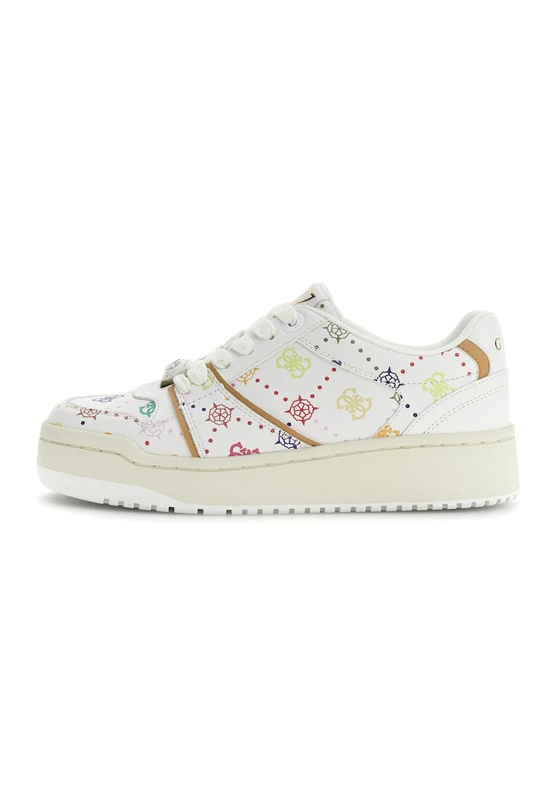 Pantofi sport din piele ecologica cu logo, Rosu/Galben pai/Alb optic