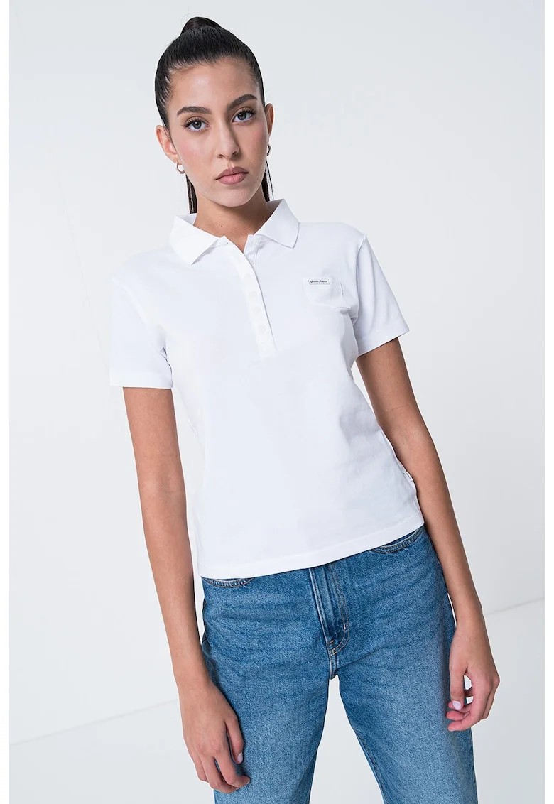 Tricou polo cu buzunar mic pe piept, Alb