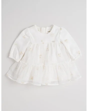 Rochie evazata din amestec de bumbac cu model uni, Alb/Auriu