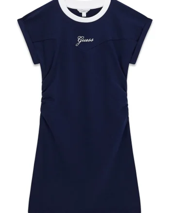 Rochie cu decolteu la baza gatului si maneci scurte, Bleumarin