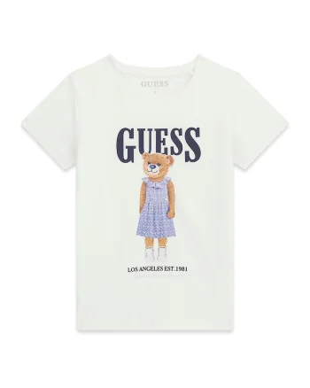 Tricou cu logo si imprimeu cu ursulet, Alb/Maro/Bleumarin