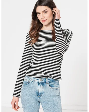 Bluza de bumbac cu dungi, Negru/Alb murdar