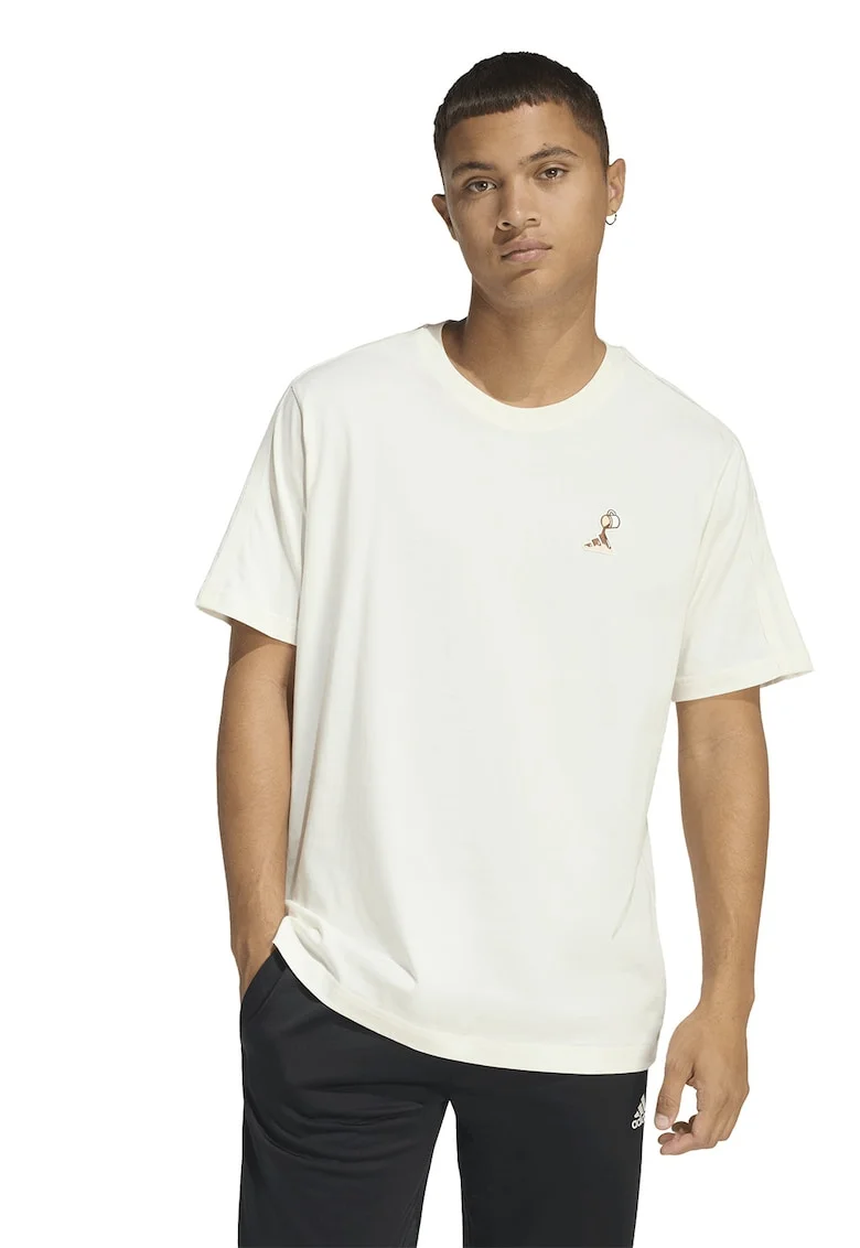 Tricou de bumbac cu aplicatie mica cu logo Coffee Pr, Alb murdar