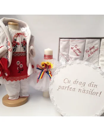 Set Traditional Botez  Fetita - Costumas + Trusou + Cutie + Lumanare