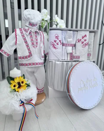 Set Traditional Botez - Costumas+Trusou+Cutie+Lumanare Baiat Adan