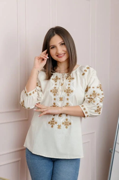 Bluza tip ie ivoire cu motiv geometric maro Eliza