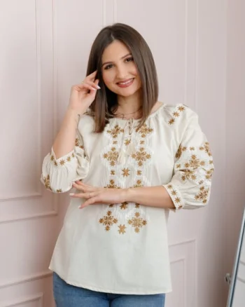 Bluza tip ie ivoire cu motiv geometric maro Eliza