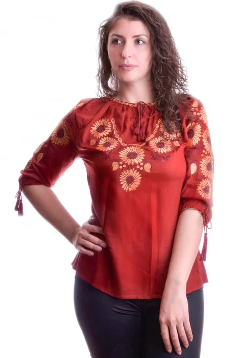 Bluza rosie cu motiv portocaliu Sandra 02