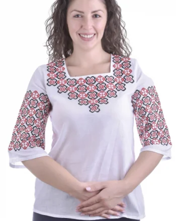 Bluza alba cu motiv floral rosu Ariana 02