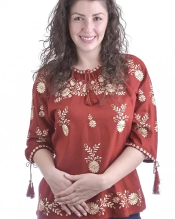 Bluza rosie cu motiv floral auriu Tania 02