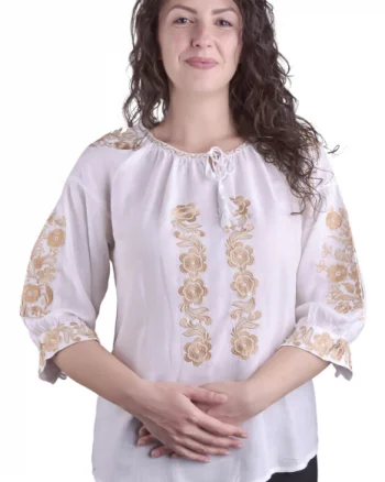 Bluza alba cu motiv floral auriu Iasmina 03