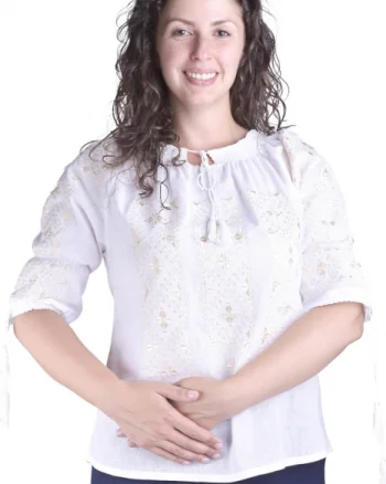 Bluza alba cu motiv geometric auriu Elvira 07