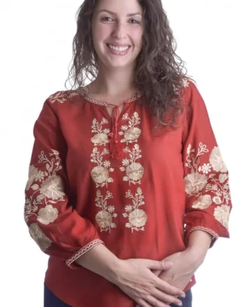 Bluza grena cu motiv floral auriu Natasa 01
