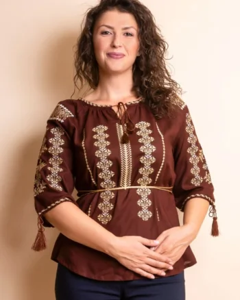 Bluza maro cu motiv geometric auriu Melissa 05