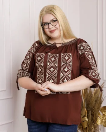 Bluza maro cu motiv geometric auriu Elvira 05
