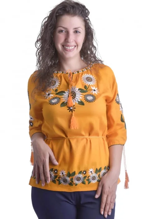 Bluza galbena cu motiv floral alb Catrinel 01