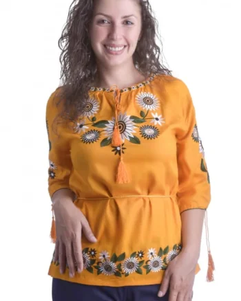 Bluza galbena cu motiv floral alb Catrinel 01