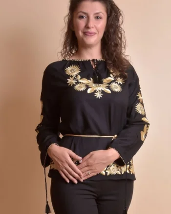 Bluza neagra cu motiv floral auriu Agnes 03