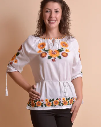 Bluza alba cu motiv floral multicolor Catrinel 05