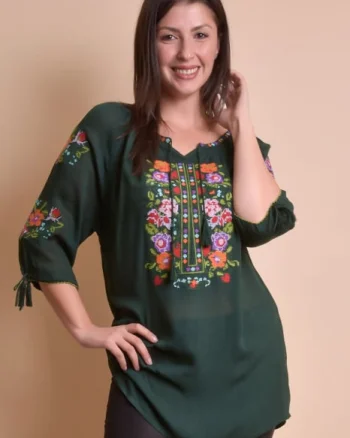 Bluza verde cu motiv multicolor Ela 01
